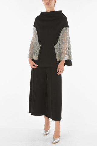 Sequined Cape Sleeve Top with Beads