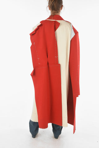 Double-breasted Two-tone Maxi Coat with Raw-cut Edges 