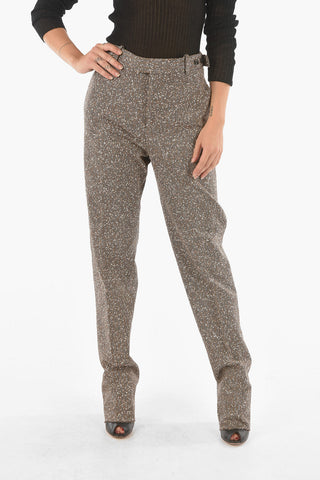 High-rise Straight-leg Pants with Herringbone Pattern