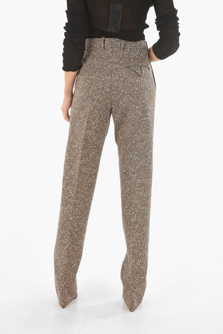 High-rise Straight-leg Pants with Herringbone Pattern
