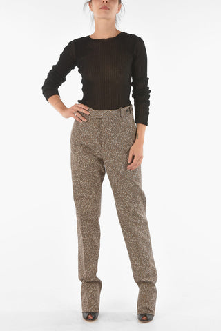 High-rise Straight-leg Pants with Herringbone Pattern