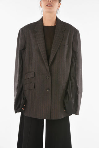 Cape-sleeved Pinstriped Oversized Blazer