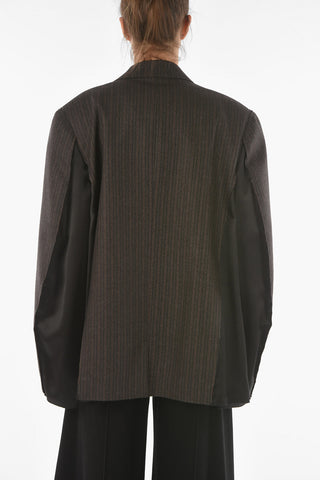 Cape-sleeved Pinstriped Oversized Blazer
