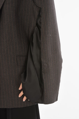 Cape-sleeved Pinstriped Oversized Blazer