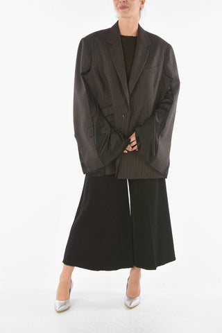 Cape-sleeved Pinstriped Oversized Blazer