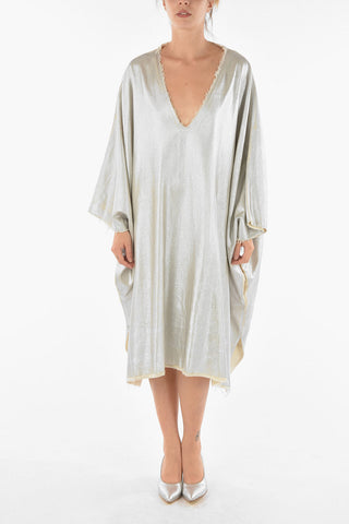 MM6 Coated Metallic Effect Maxi Dress with Plunging Neckline