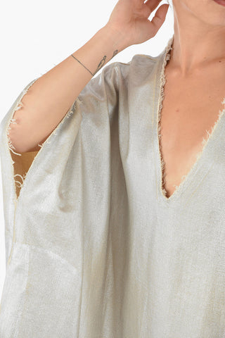 MM6 Coated Metallic Effect Maxi Dress with Plunging Neckline