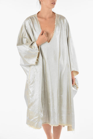 MM6 Coated Metallic Effect Maxi Dress with Plunging Neckline