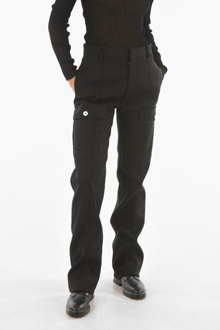Pantaloni a Vita Alta in Lana Cavalry con Zip alla Caviglia