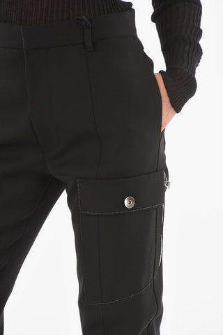 Pantaloni a Vita Alta in Lana Cavalry con Zip alla Caviglia