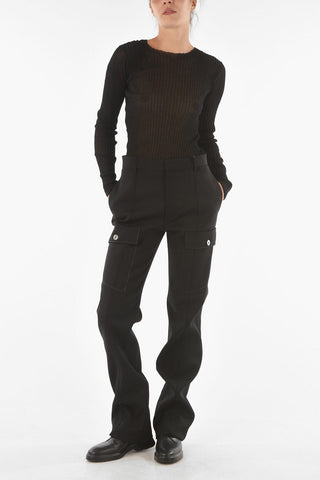 Pantaloni a Vita Alta in Lana Cavalry con Zip alla Caviglia