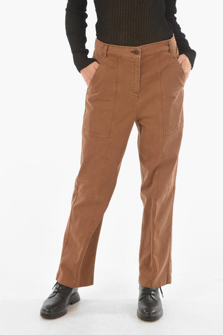 High-rise Pants with Waist Drawstring and Visible Stitchings