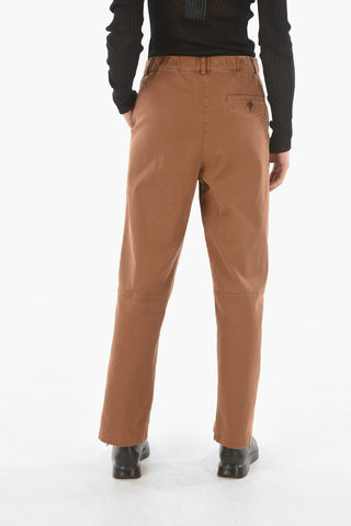 High-rise Pants with Waist Drawstring and Visible Stitchings