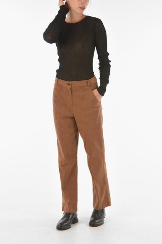High-rise Pants with Waist Drawstring and Visible Stitchings