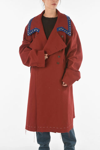 Double Breasted Raw Cut Bottom Coat with Chenille-edged Collar