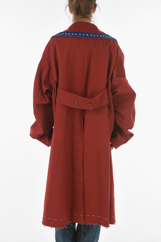 Double Breasted Raw Cut Bottom Coat with Chenille-edged Collar