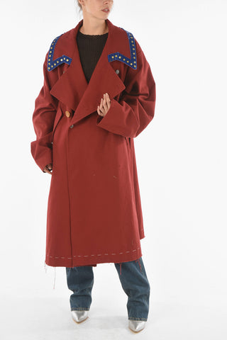 Double Breasted Raw Cut Bottom Coat with Chenille-edged Collar