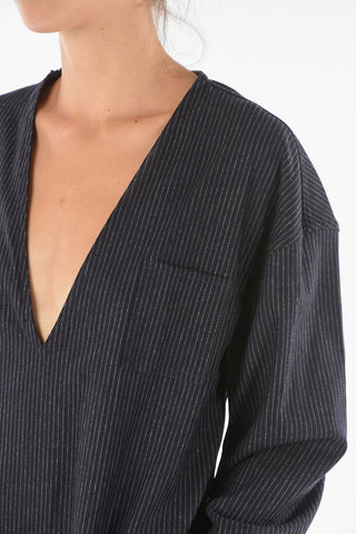 MM6 Wool Blend PInstriped Jumpsuit with V-neckline