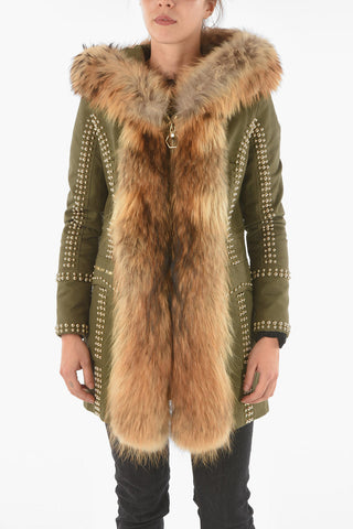 COUTURE Studded Fox Fur Edged WORK IT OUT Parka