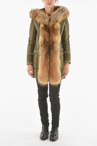 COUTURE Studded Fox Fur Edged WORK IT OUT Parka