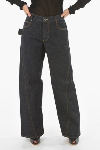 Dark-wash High-rise Flared Jeans with Contrasting Trimmings