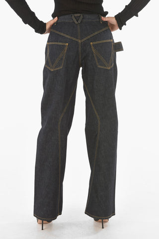 Dark-wash High-rise Flared Jeans with Contrasting Trimmings