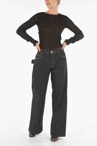 Dark-wash High-rise Flared Jeans with Contrasting Trimmings