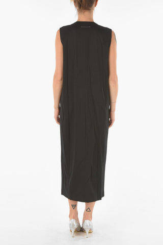 MM6 Virgin Wool Blend Midi Dress with Plunging Neckline