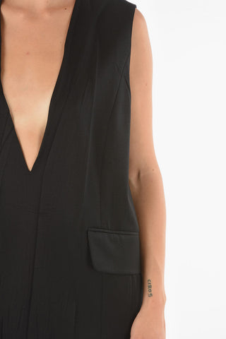 MM6 Virgin Wool Blend Midi Dress with Plunging Neckline