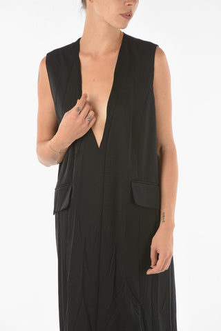 MM6 Virgin Wool Blend Midi Dress with Plunging Neckline