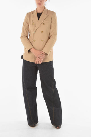 Lined Double-breasted Blazer with Back Split