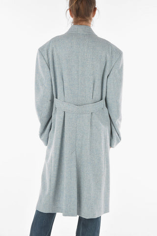 Wool Double-breasted Coat with Visible Stitching