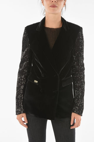 COUTURE Sequined Sleeve and Back PAILLETTES Velour Blazer