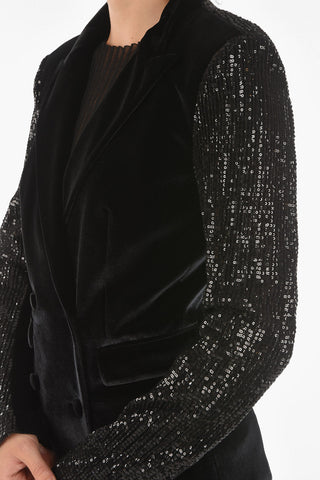 COUTURE Sequined Sleeve and Back PAILLETTES Velour Blazer