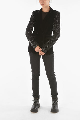 COUTURE Sequined Sleeve and Back PAILLETTES Velour Blazer