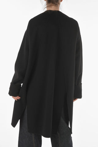 Cashmere Flared Crewneck Coat with Cut-out Details