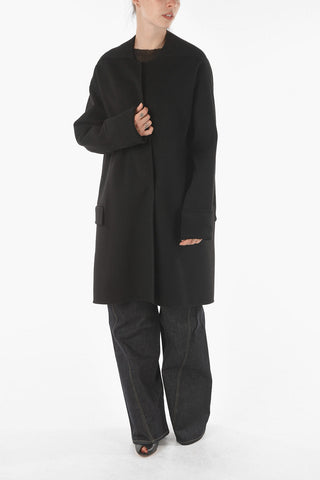 Cashmere Flared Crewneck Coat with Cut-out Details