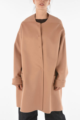 Cashmere Flared Crewneck Coat with Cut-out Details