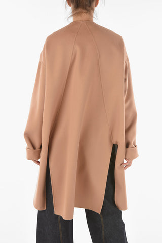 Cashmere Flared Crewneck Coat with Cut-out Details