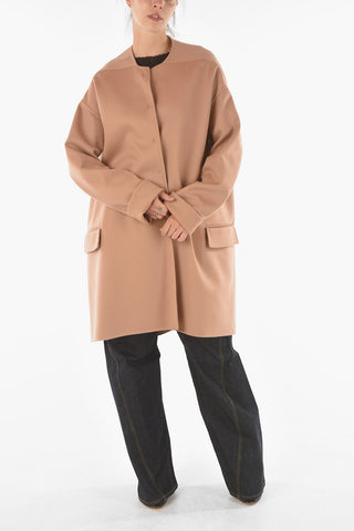 Cashmere Flared Crewneck Coat with Cut-out Details