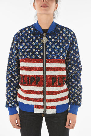 COUTURE Bomber AMERICA con Paillettes e Cristalli All-Over