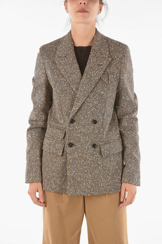 Wool Silk Blend Double-breasted Blazer with Herringbone Pattern