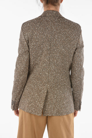 Wool Silk Blend Double-breasted Blazer with Herringbone Pattern