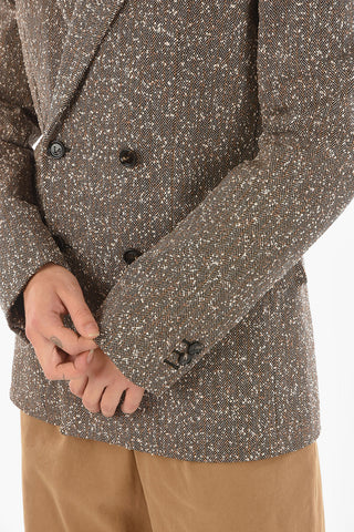 Wool Silk Blend Double-breasted Blazer with Herringbone Pattern