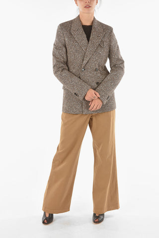 Wool Silk Blend Double-breasted Blazer with Herringbone Pattern