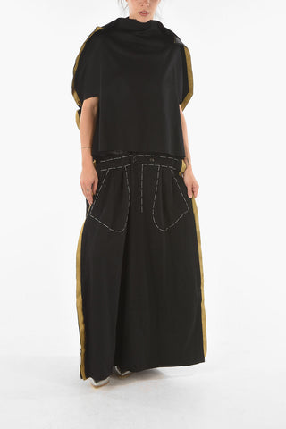 Wool Raw-cut Maxi Dress with Lurex SIde Bands