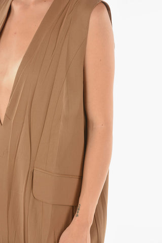 MM6 Virgin Wool Blend Midi Dress with Plunging Neckline