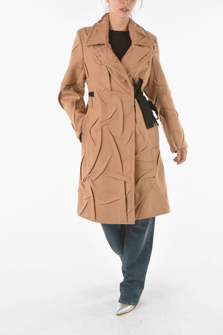 MM6 Wool Blend Crush Effect Coat with Lace Fastening