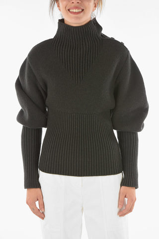 Shetland Wool Turtle-neck Sweater with Balloon Sleeves