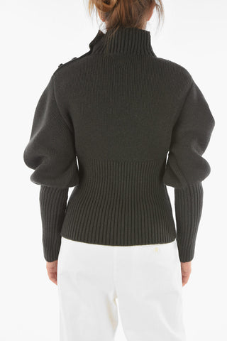 Shetland Wool Turtle-neck Sweater with Balloon Sleeves